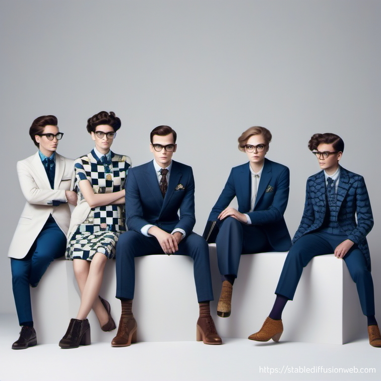 group of 7 data people who look nerdy and who all have different jobs. each person has distinct personalities and is arranged in a fibonacci spiral and are all occupied with something different, deep in thought